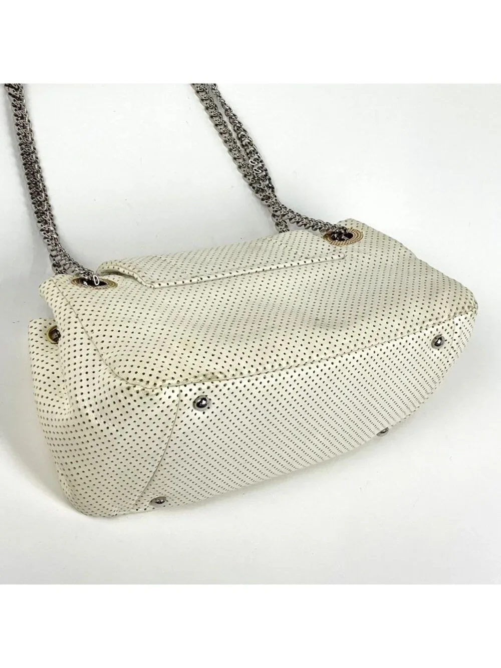 Chanel Shoulder Bag Perforated Leather White